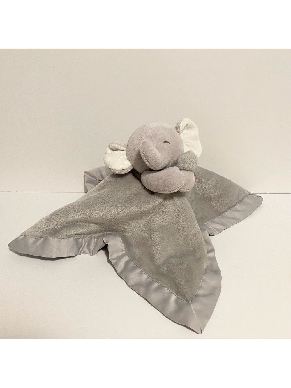 Carters Elephant Baby Security Blanket Gray Satin Plush Lovey Toy